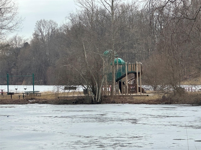 view of snow covered playground