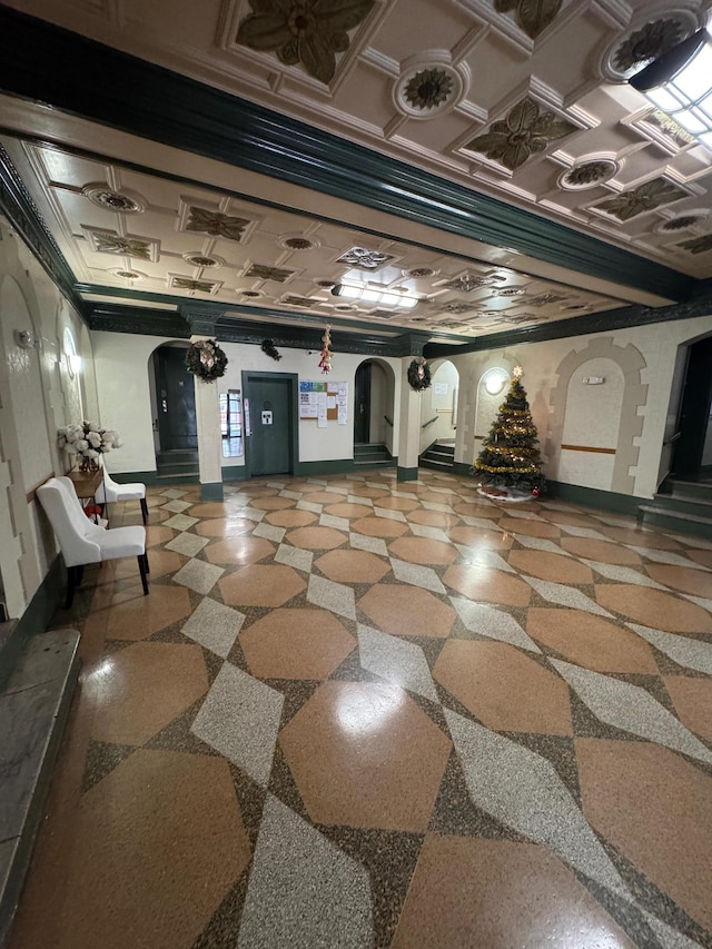 basement featuring crown molding