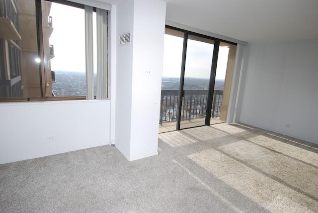 carpeted empty room featuring floor to ceiling windows