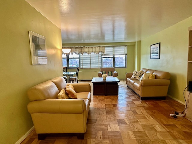 living room featuring light parquet flooring