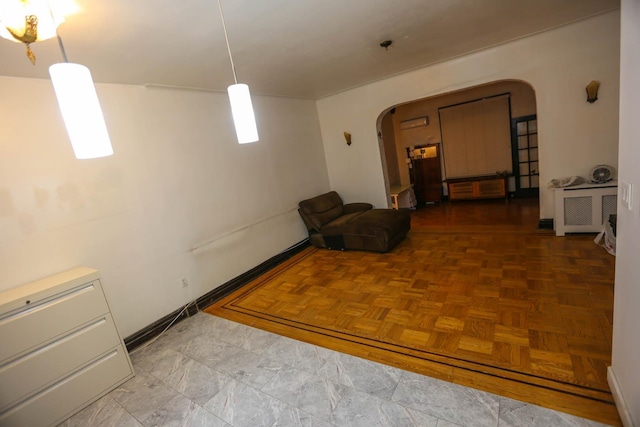 interior space with parquet flooring