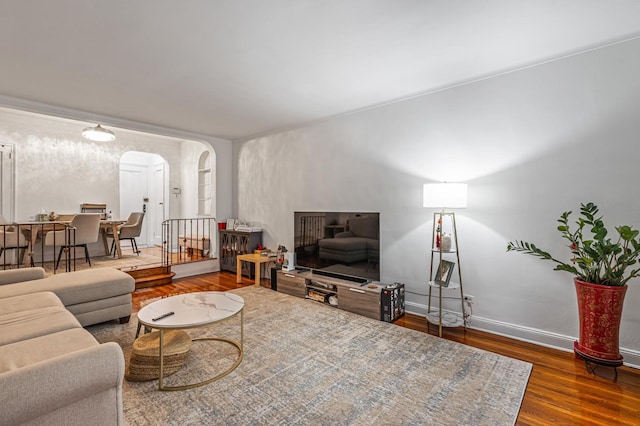 living room with wood-type flooring