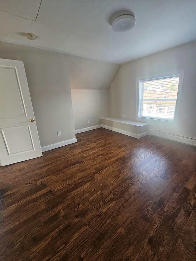 additional living space featuring dark hardwood / wood-style floors and lofted ceiling