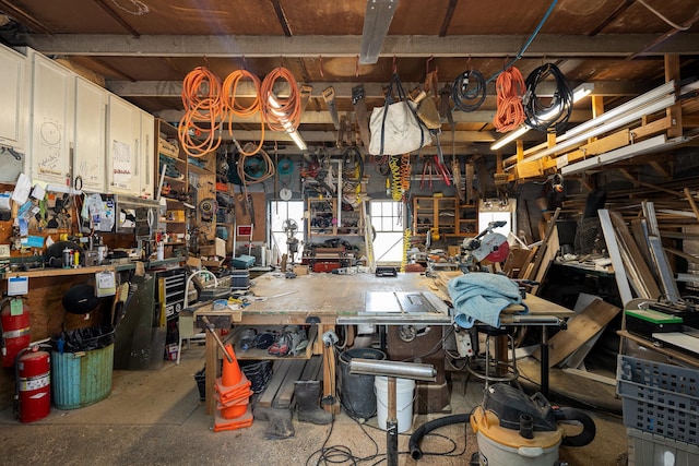 garage featuring a workshop area