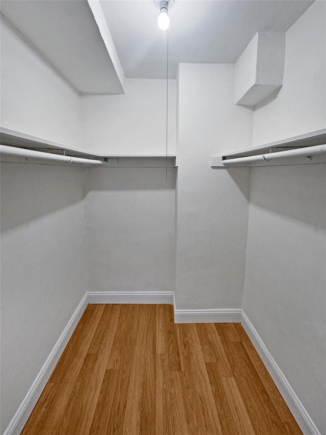 walk in closet with light hardwood / wood-style floors