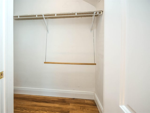 walk in closet with hardwood / wood-style floors