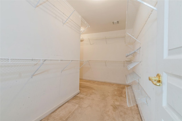 spacious closet featuring light carpet