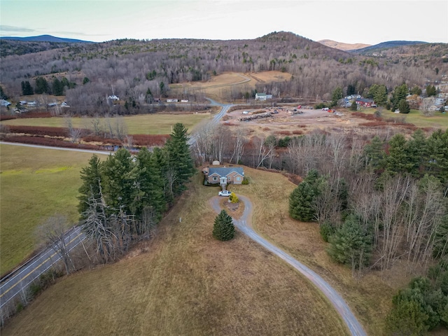 bird's eye view featuring a mountain view and a rural view