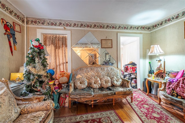 218-25 101st Ave, Queens Village, NY 11429 - living room featuring wood-type flooring and wallpapered walls