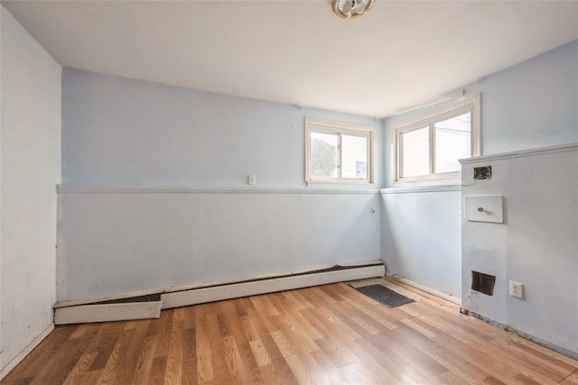 spare room with hardwood / wood-style floors and a baseboard radiator