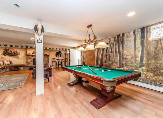 recreation room featuring hardwood / wood-style floors and pool table