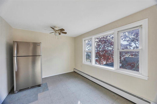 interior space featuring ceiling fan and a baseboard radiator