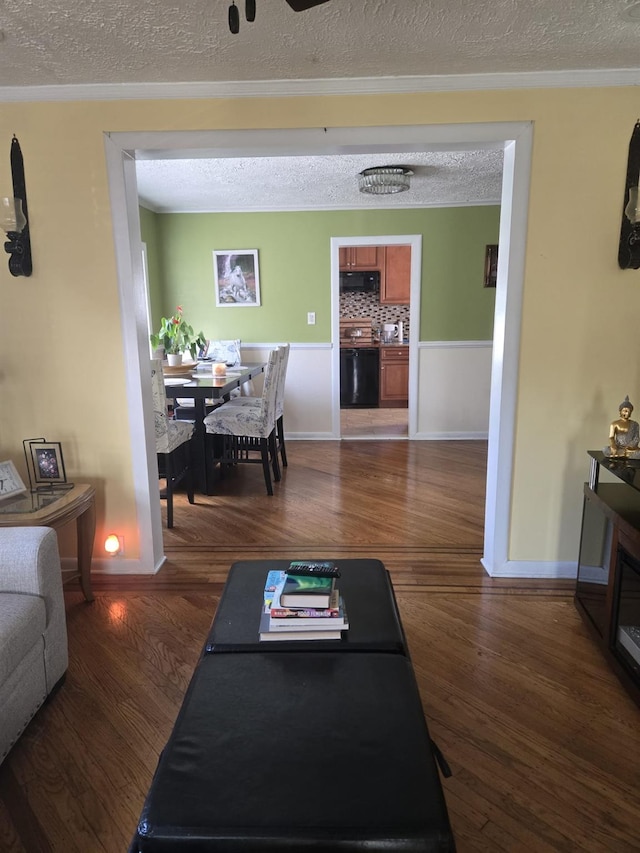 interior space with dark hardwood / wood-style floors and a textured ceiling