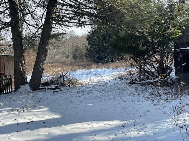 view of yard covered in snow