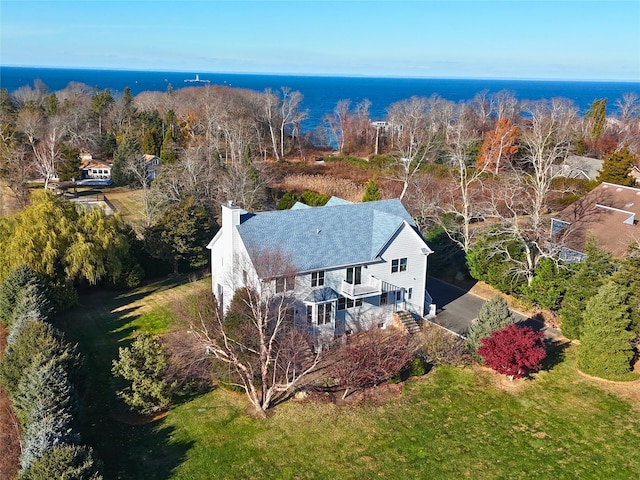 aerial view featuring a water view