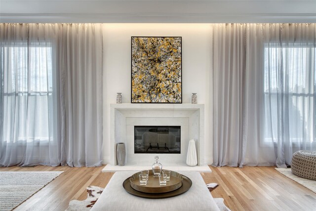 465 Sound Shore Rd, Aquebogue, NY 11901 - living area with a glass covered fireplace and wood finished floors