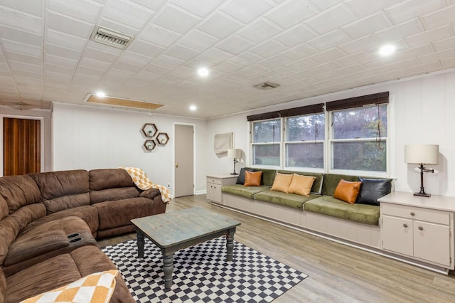 living room with light hardwood / wood-style floors