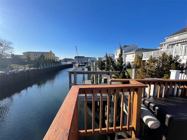 dock area with a water view