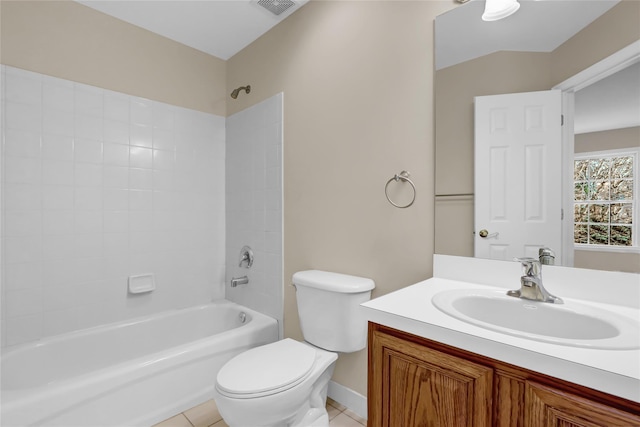 full bathroom with tile patterned flooring, vanity, bathtub / shower combination, and toilet