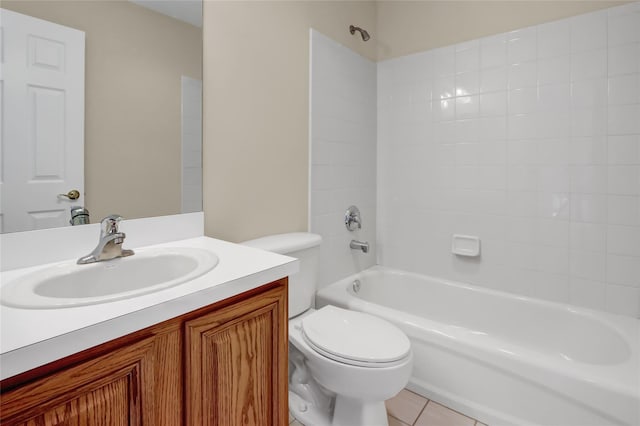 full bathroom with tile patterned floors, vanity, toilet, and shower / bathing tub combination