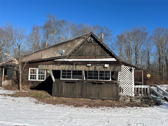 view of snow covered exterior