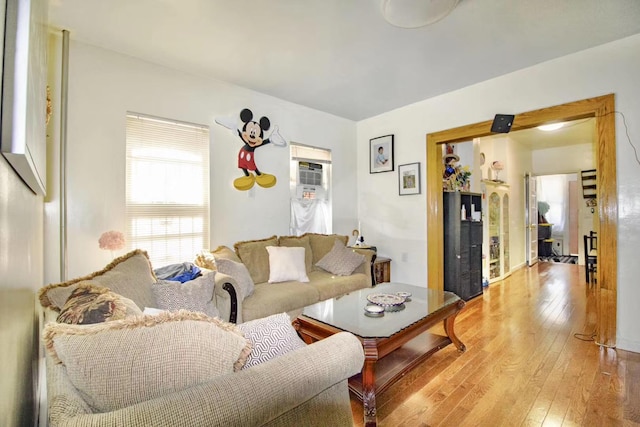 living room with light hardwood / wood-style floors