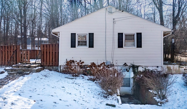 view of snow covered exterior