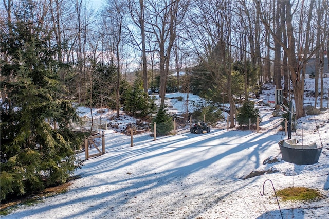 view of yard layered in snow