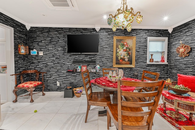 dining space with ornamental molding