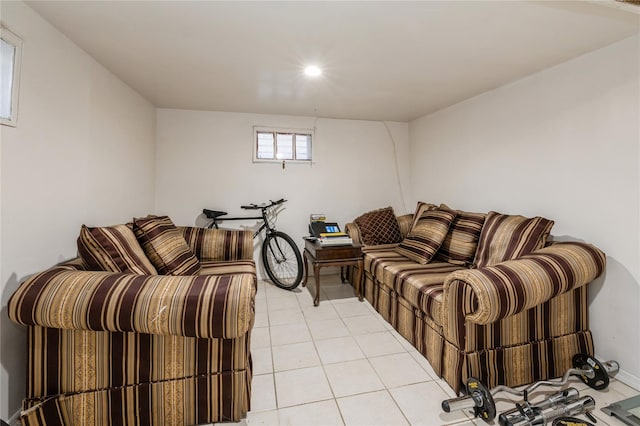 living room with light tile patterned floors