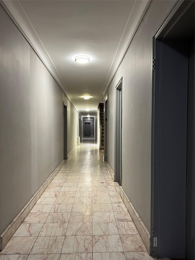 hallway with crown molding