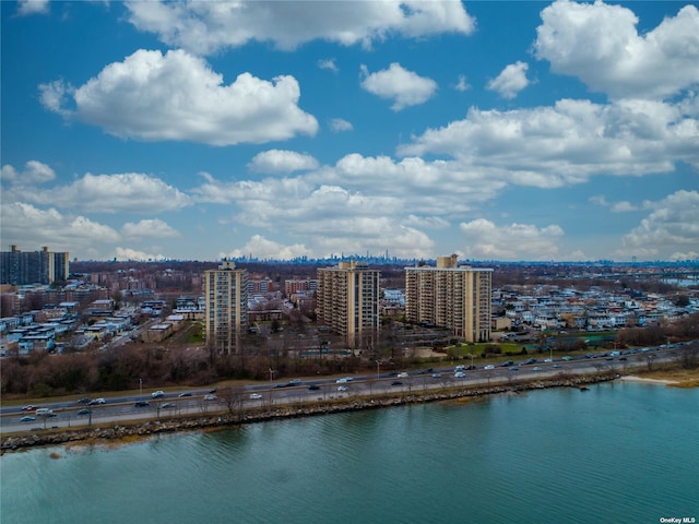 aerial view featuring a water view