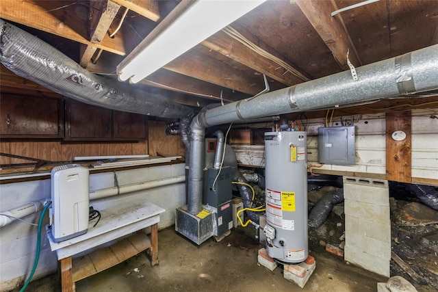 utilities with electric panel and gas water heater