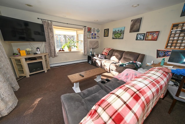 651 Madison Ave, Lindenhurst, NY 11757 - carpeted living area featuring a baseboard radiator