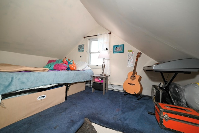 651 Madison Ave, Lindenhurst, NY 11757 - carpeted bedroom with lofted ceiling and a baseboard radiator