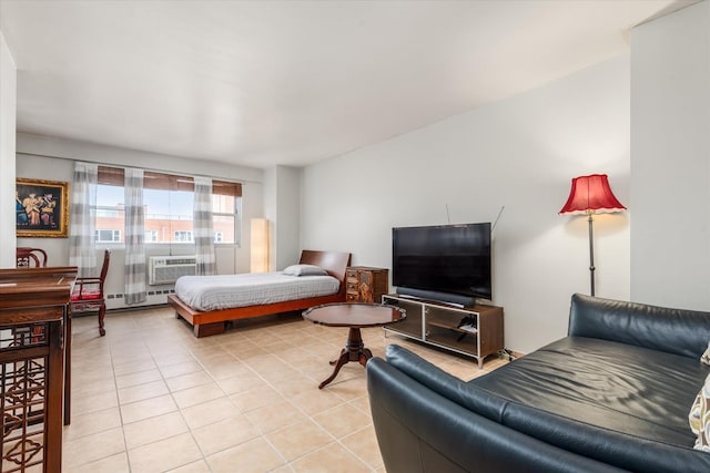 tiled bedroom featuring a wall unit AC