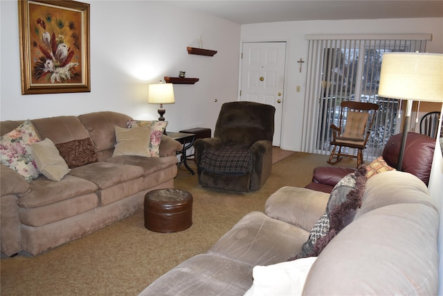 living room featuring light colored carpet