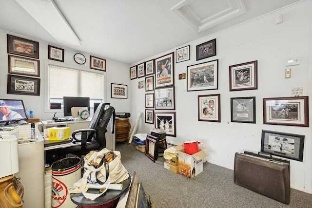 view of carpeted home office