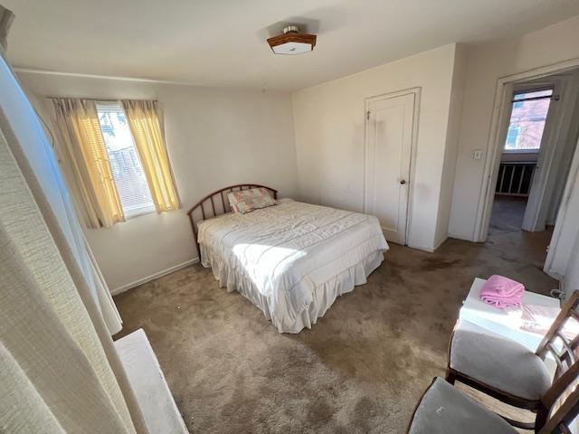 bedroom with multiple windows and light colored carpet