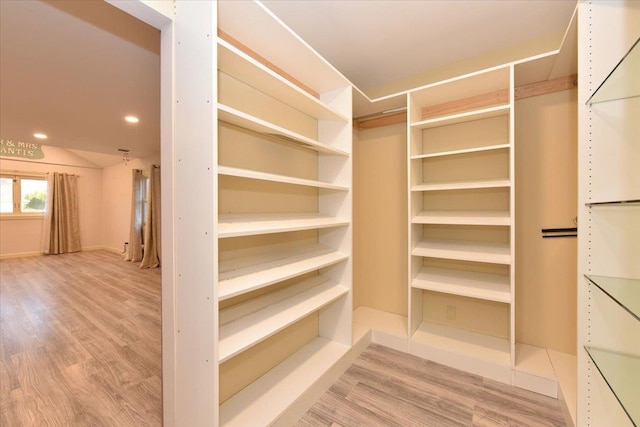 walk in closet with light wood-type flooring