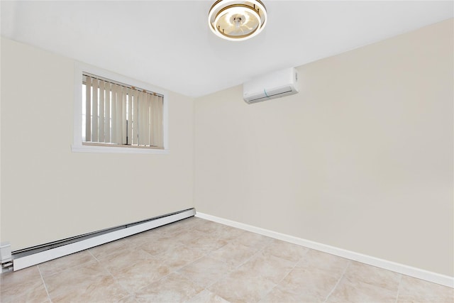 spare room with an AC wall unit and a baseboard radiator