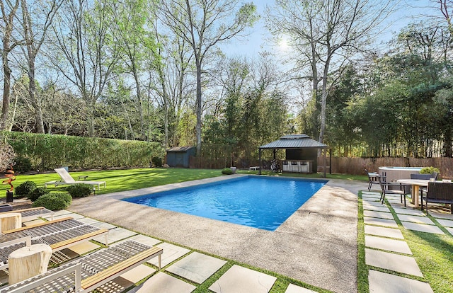 view of swimming pool featuring a gazebo, a patio area, and a yard