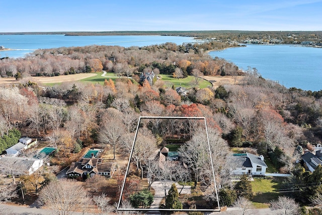 bird's eye view featuring a water view