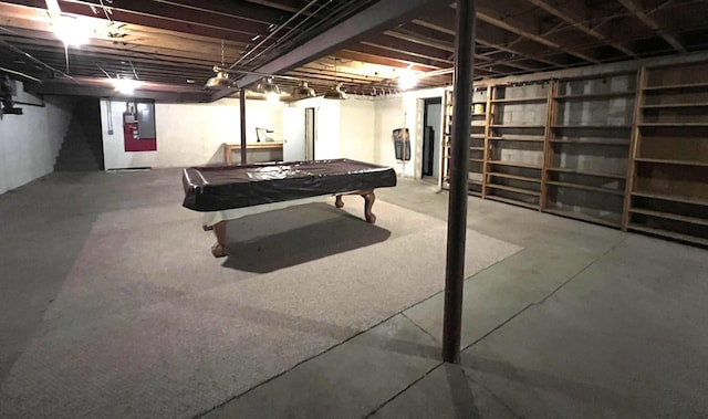 basement featuring electric panel and billiards