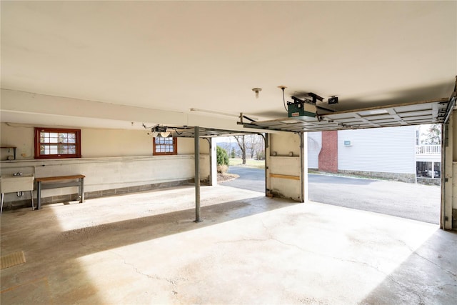 garage featuring sink and a garage door opener