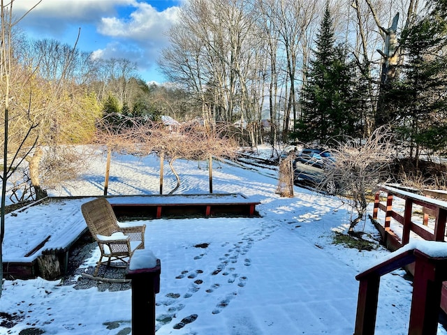 view of yard covered in snow