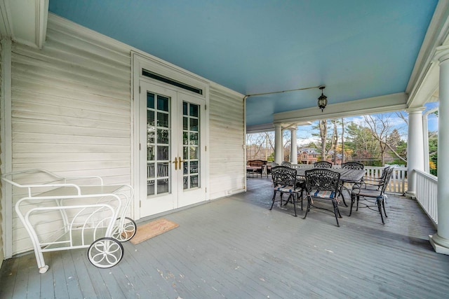 wooden terrace with french doors