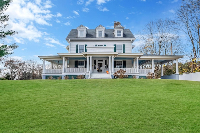 view of front of home featuring a porch and a front lawn