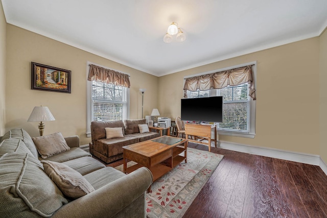 living room with hardwood / wood-style flooring