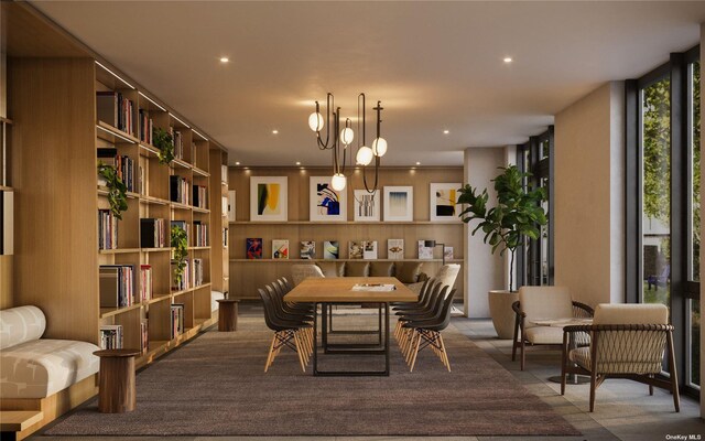 dining room featuring a wall of windows and crown molding